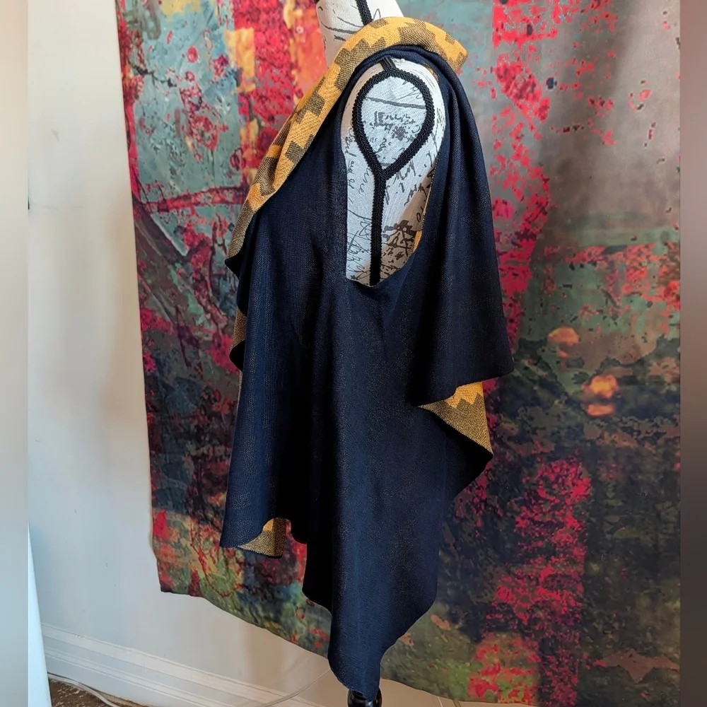 Issey Miyake Pleats Please Navy & Orange Geometric Print Shawl/Wrap/Scarf